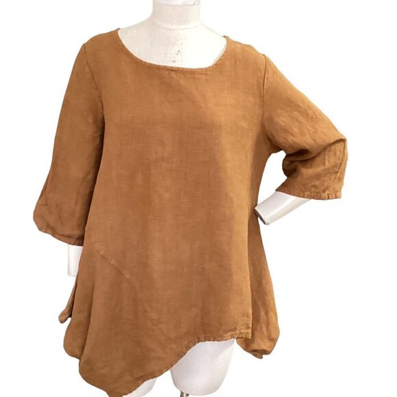 Bryn Walker 100% Linen Asymmetric Tunic Top Sz M Brown 25S - Picture 1 of 8